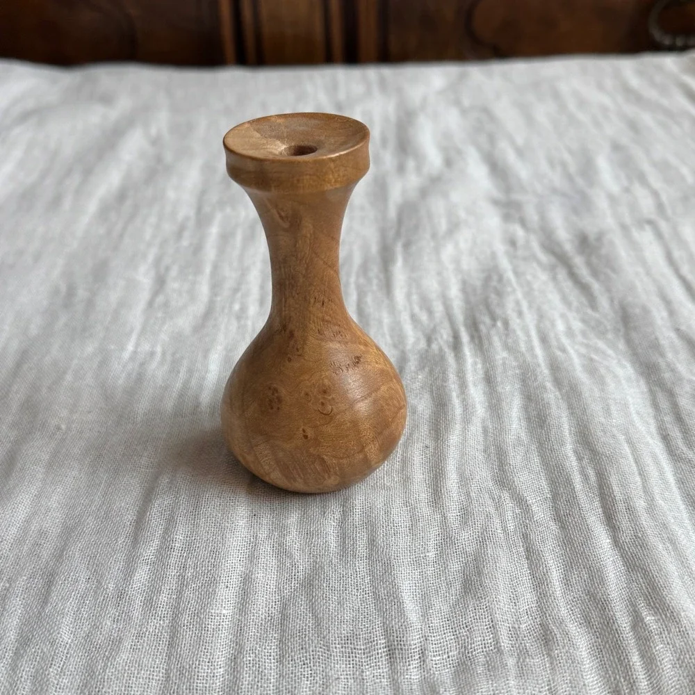Antique Hand Carved Maple Burr Bud Vase Small Wooden Art Signed‎ 1997